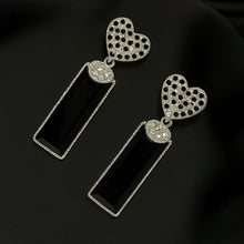 Zeenat Noir Heart Earrings - Black Stone Danglers
