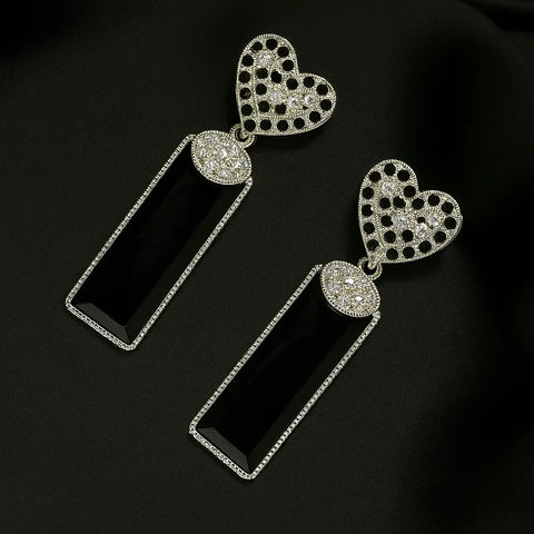 Zeenat Noir Heart Earrings - Black Stone Danglers