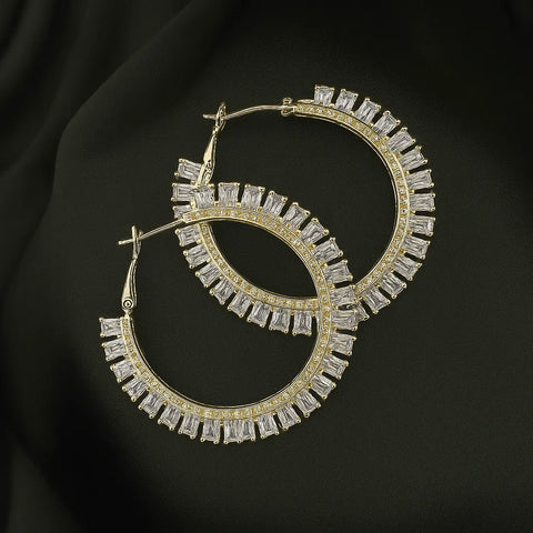 Zarqash Sparkle Jhumkay - Gold Crystal Hoop