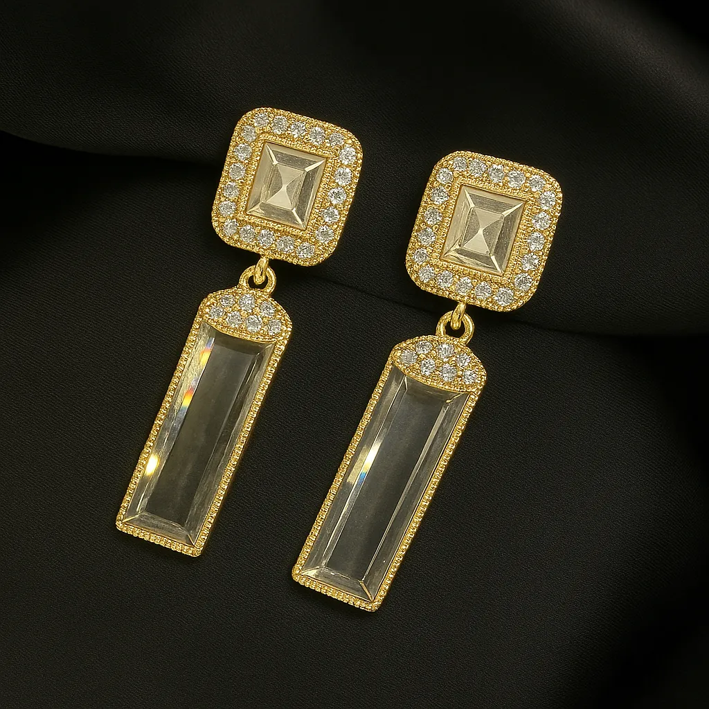 Shehnaai Glow Earrings - Gold & Crystal Danglers - Image 2