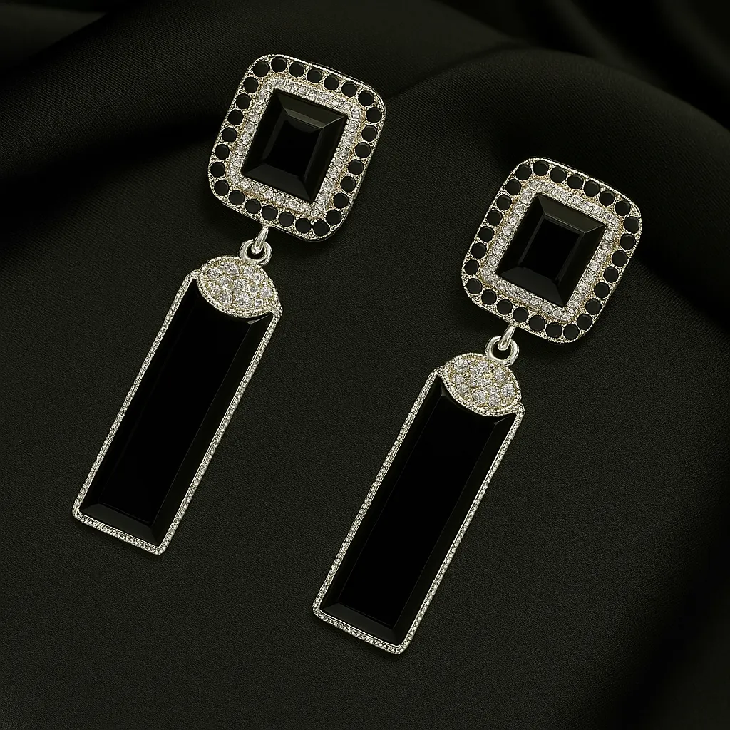 Kohinoor Noir Earrings - Black Stone Danglers - Image 2