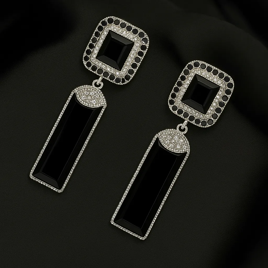 Kohinoor Noir Earrings - Black Stone Danglers