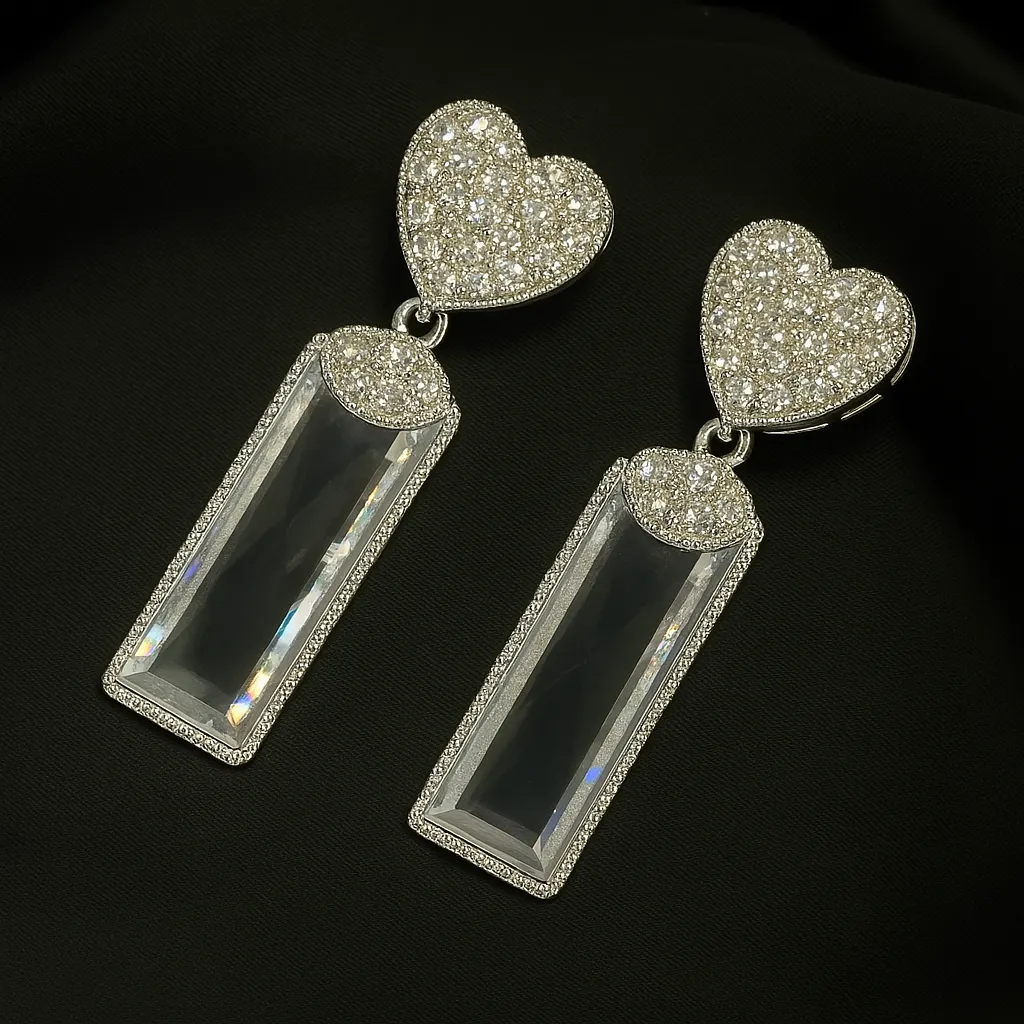 Dilnashi Love Earrings - Silver Heart Crystal Drops - Image 2