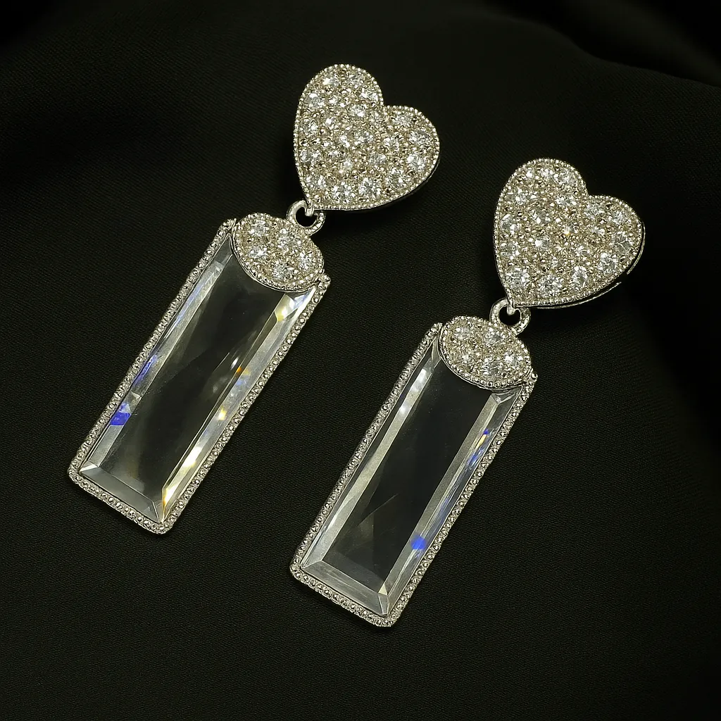Dilnashi Love Earrings - Silver Heart Crystal Drops