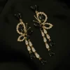 Kaala Parwana Earrings - Black Crystal Butterfly Danglers