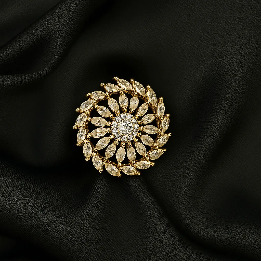 Gul-e-Zar Ring - Golden Floral Crystal Bloom - Image 2