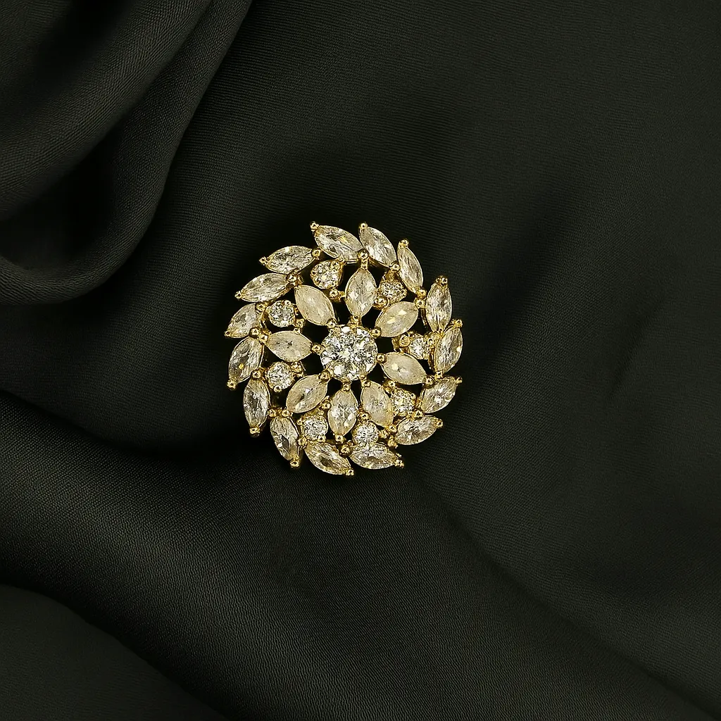Gul-e-Zar Ring - Golden Floral Crystal Bloom