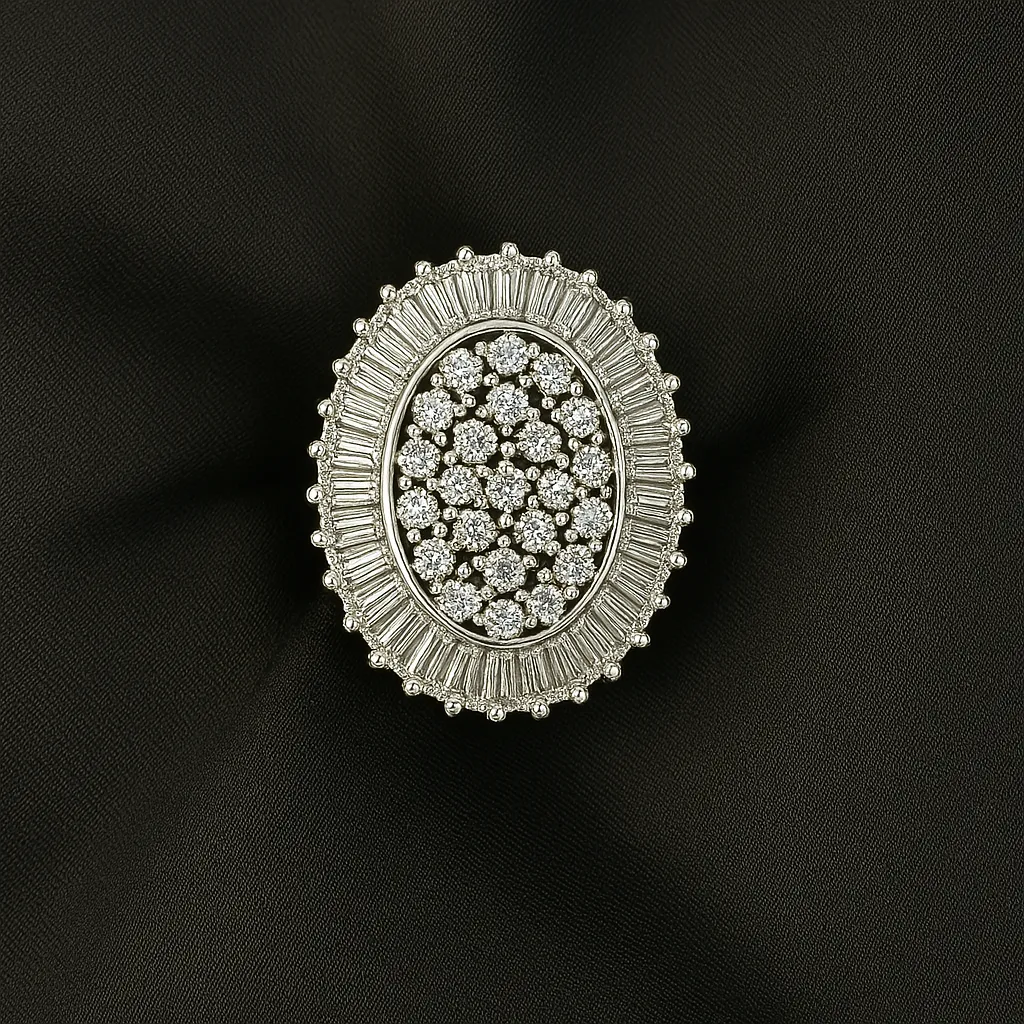 Chandbari Ring - Silver Oval Cluster Sparkle - Image 2