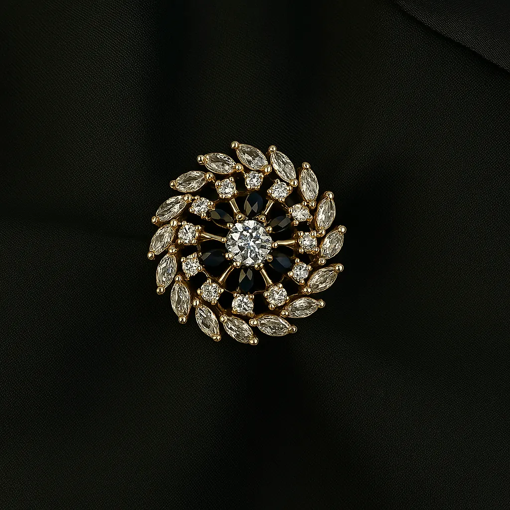 Zarqa Noir Ring - Black & Gold Floral Majesty