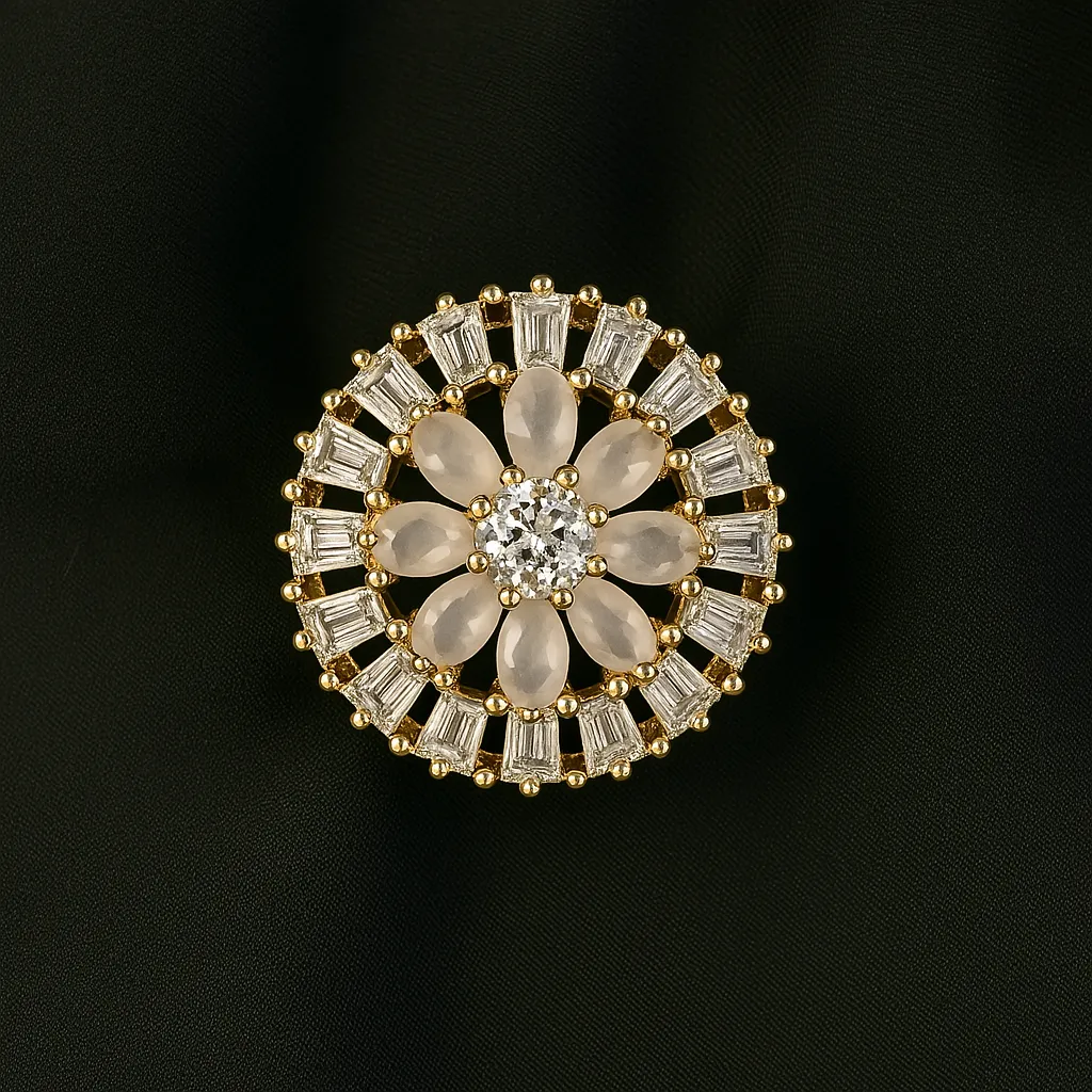 Meherbano Blossom Ring - Rose Bloom with Crystals