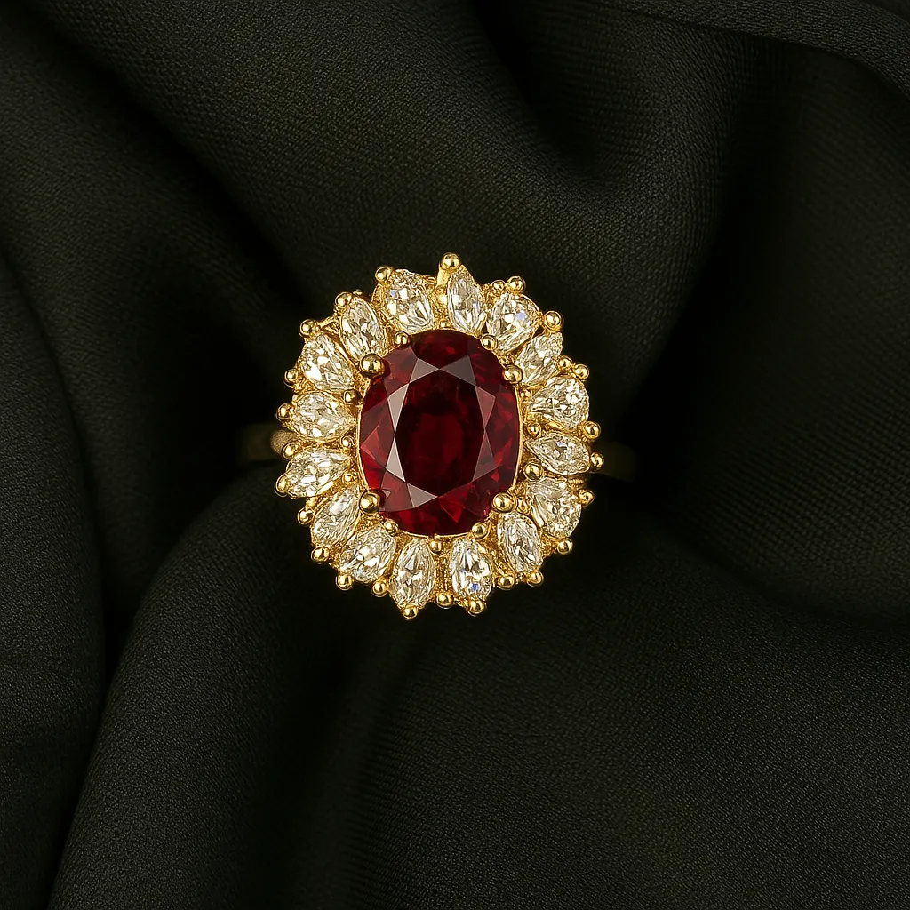 Meherbano Garnet Bloom - Maroon Stone with Diamond Petals - Image 2