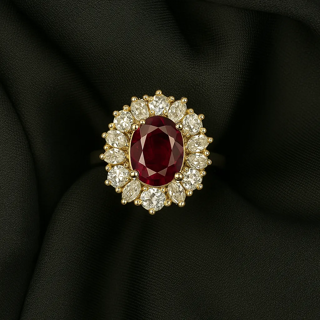 Meherbano Garnet Bloom - Maroon Stone with Diamond Petals