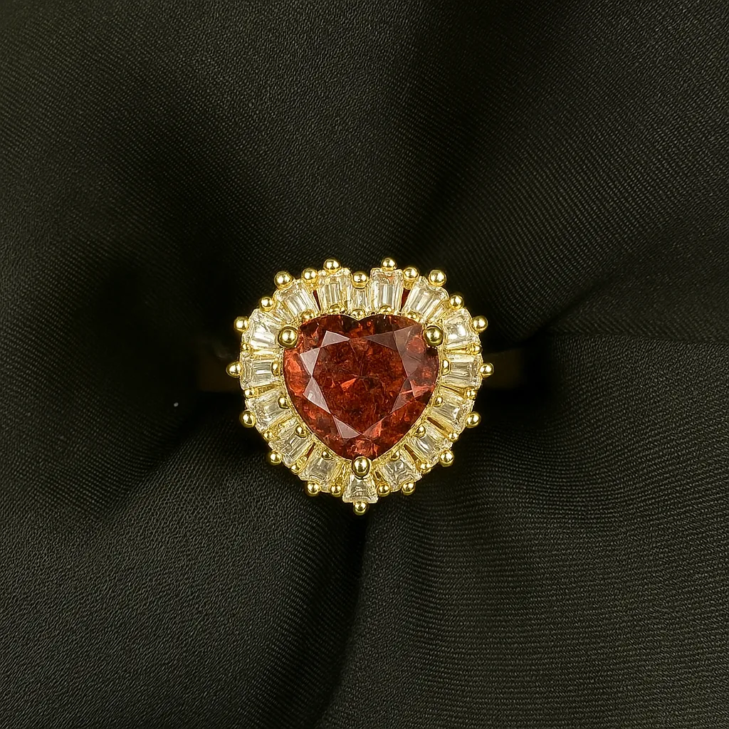 Mahira Ember Ring - Garnet Drop in Gold Halo - Image 2