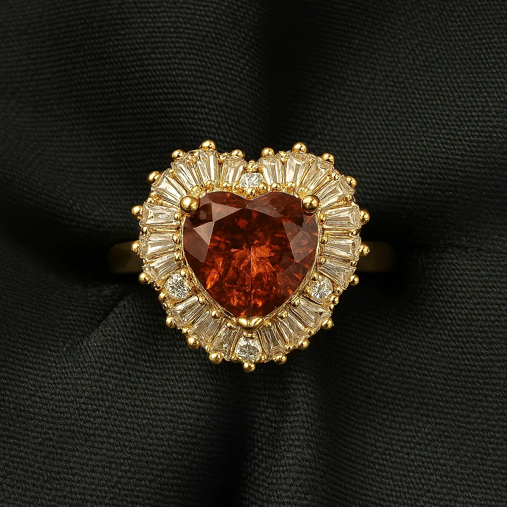 Mahira Ember Ring - Garnet Drop in Gold Halo