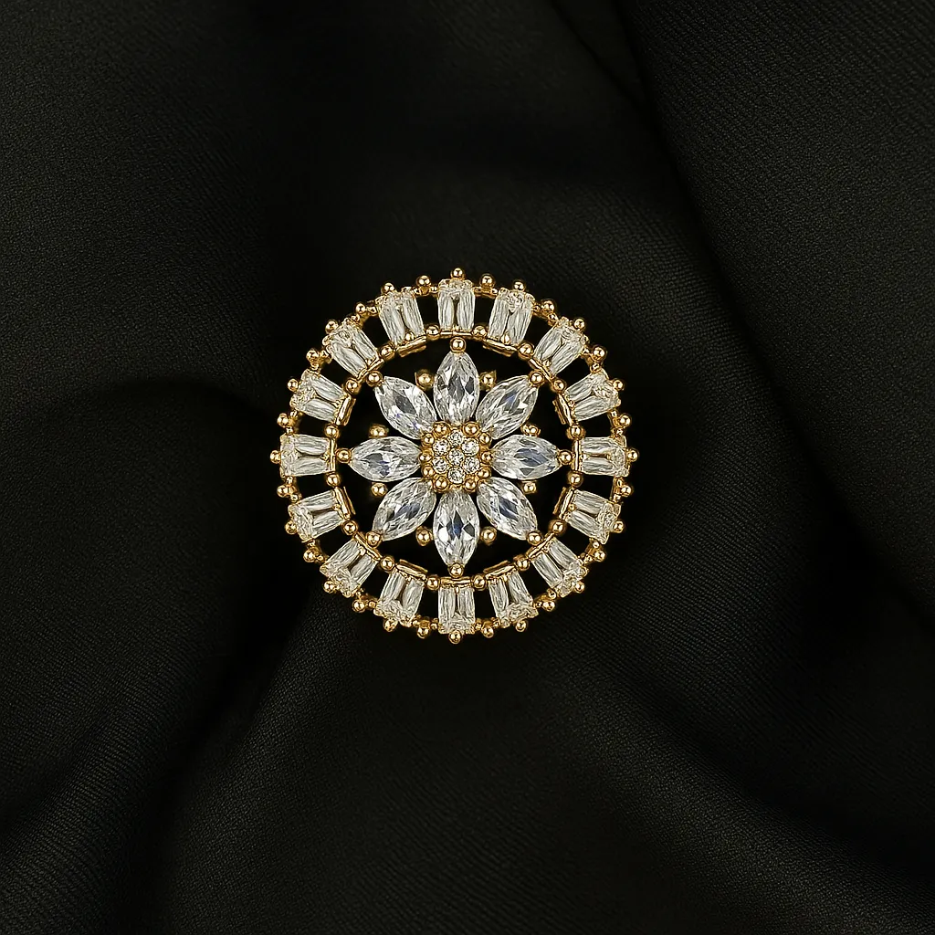 Noor-e-Nargis Ring - Crystal Bloom in Gold Halo - Image 2