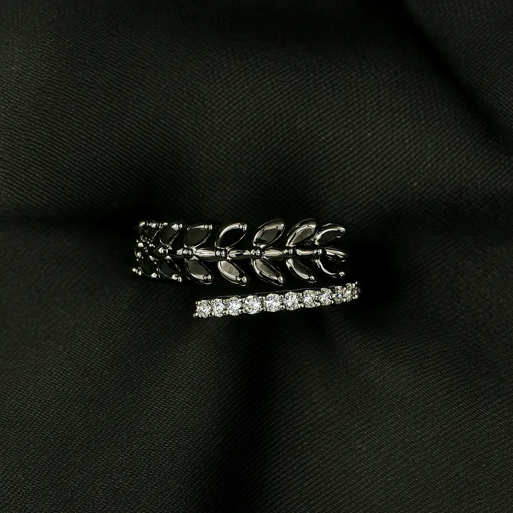 Zeenat Noir Ring - Dual Band Black Stone