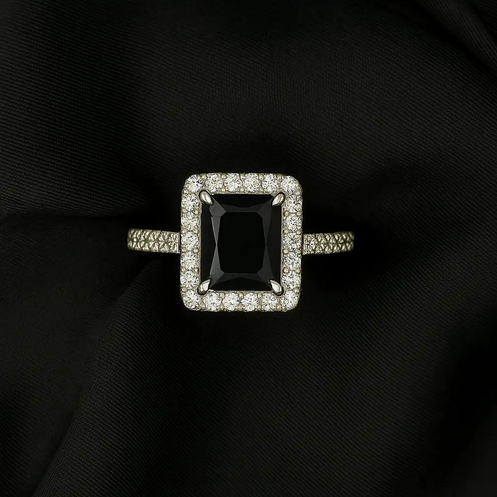 Noor-e-Siyaah Ring - Square Black Stone Cocktail - Image 2