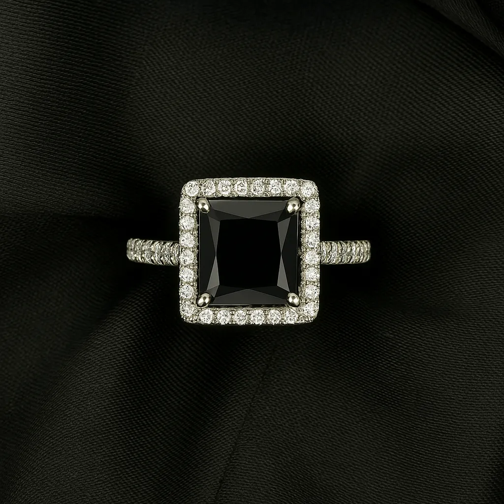 Noor-e-Siyaah Ring - Square Black Stone Cocktail