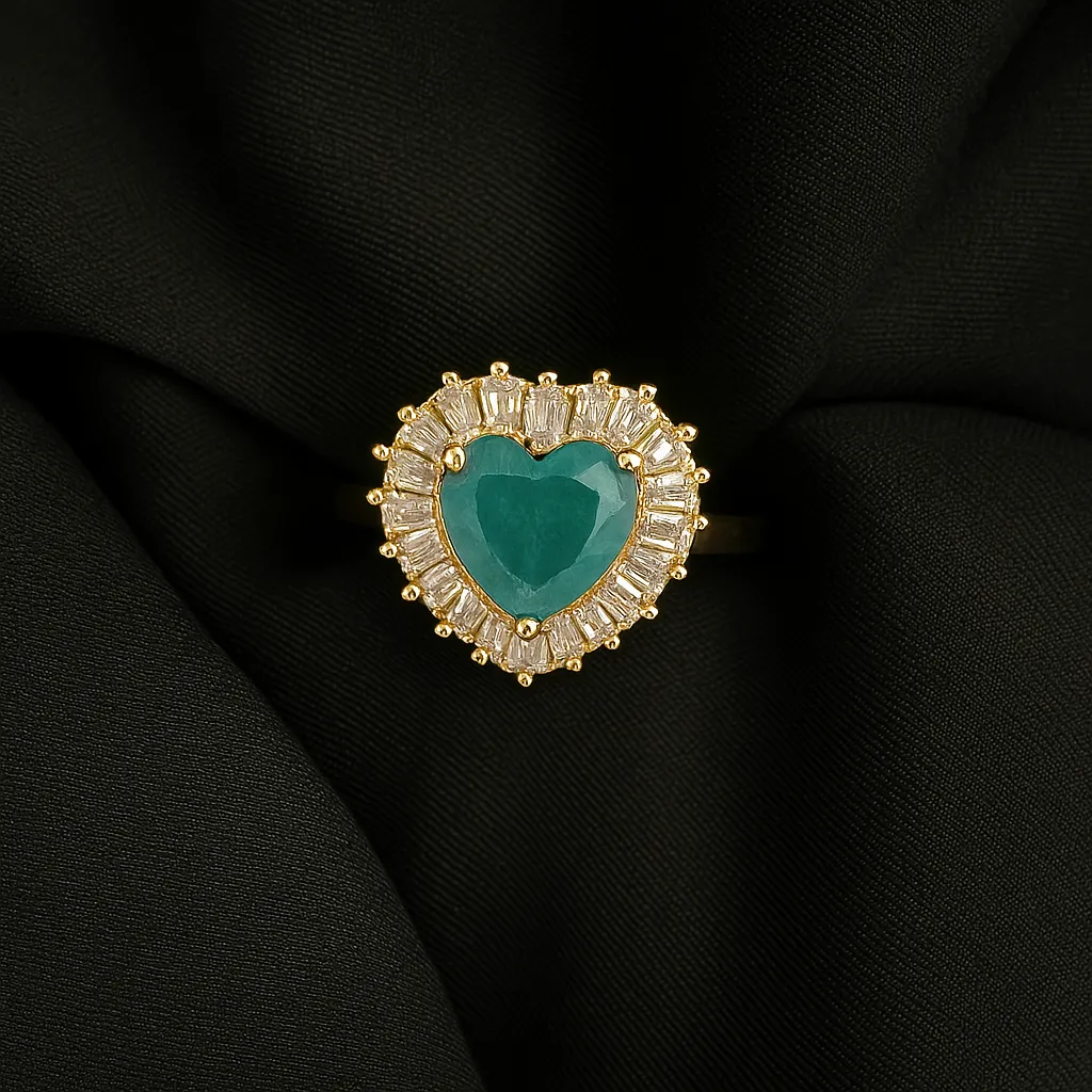 Feroza Dil Ring - Aqua Heart with Diamond Halo - Image 2
