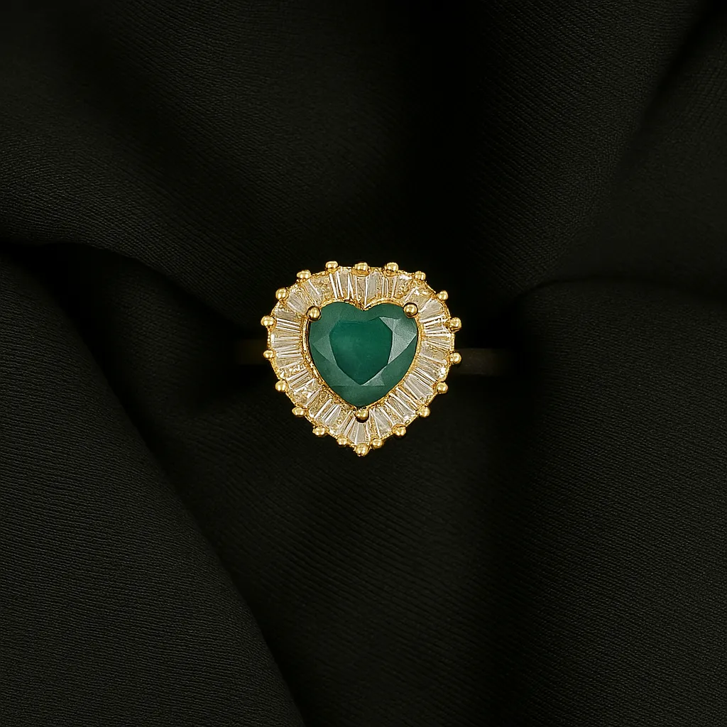 Feroza Dil Ring - Aqua Heart with Diamond Halo