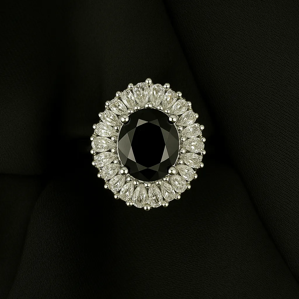 Noor-e-Shab Ring - Midnight Black Zircon Crown