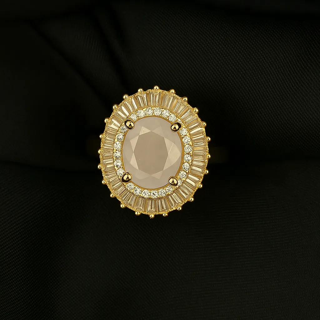 Mahira Moonlit Glow Ring - Oval Halo Elegance - Image 2