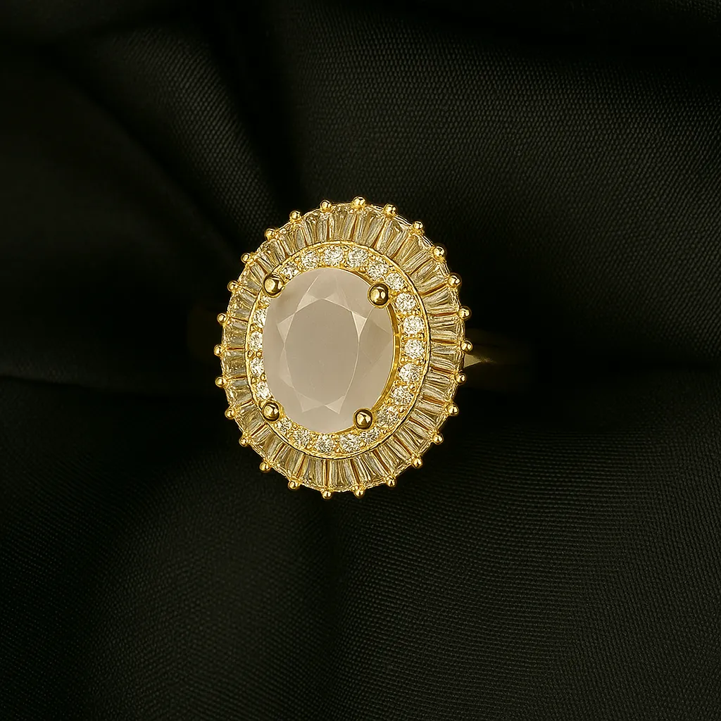Mahira Moonlit Glow Ring - Oval Halo Elegance