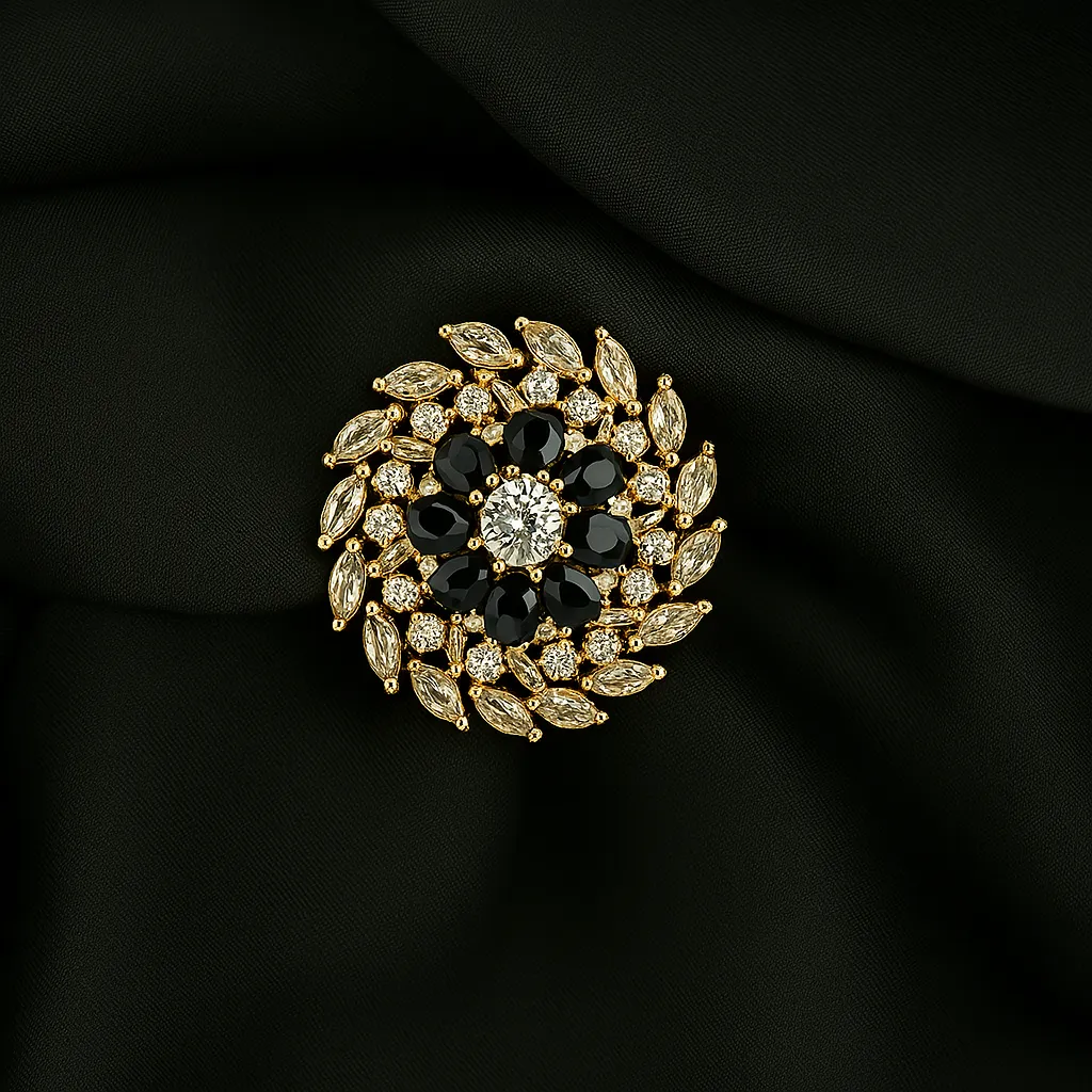 Zeenat Midnight Bloom Ring - Black Stone Statement - Image 2