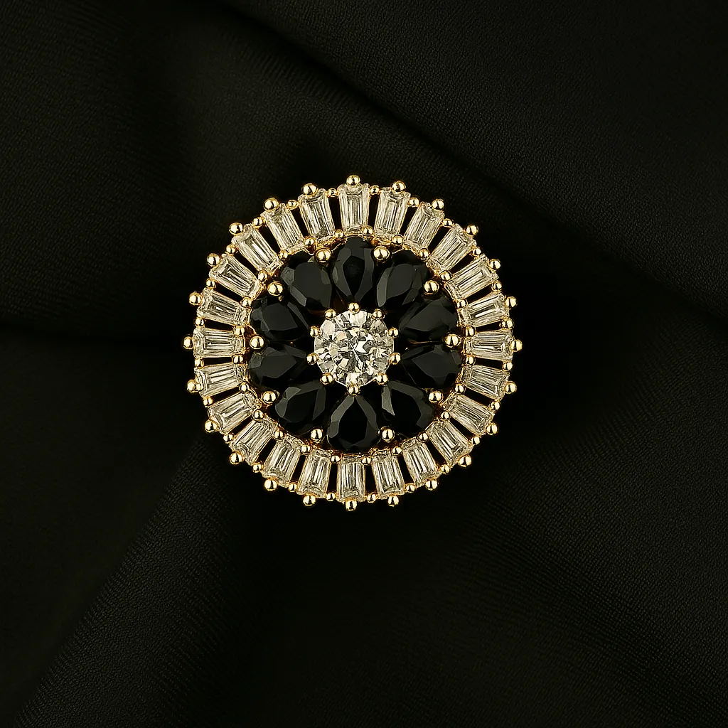 Zarqa Noir Bloom Ring - Black Cocktail Elegance - Image 2