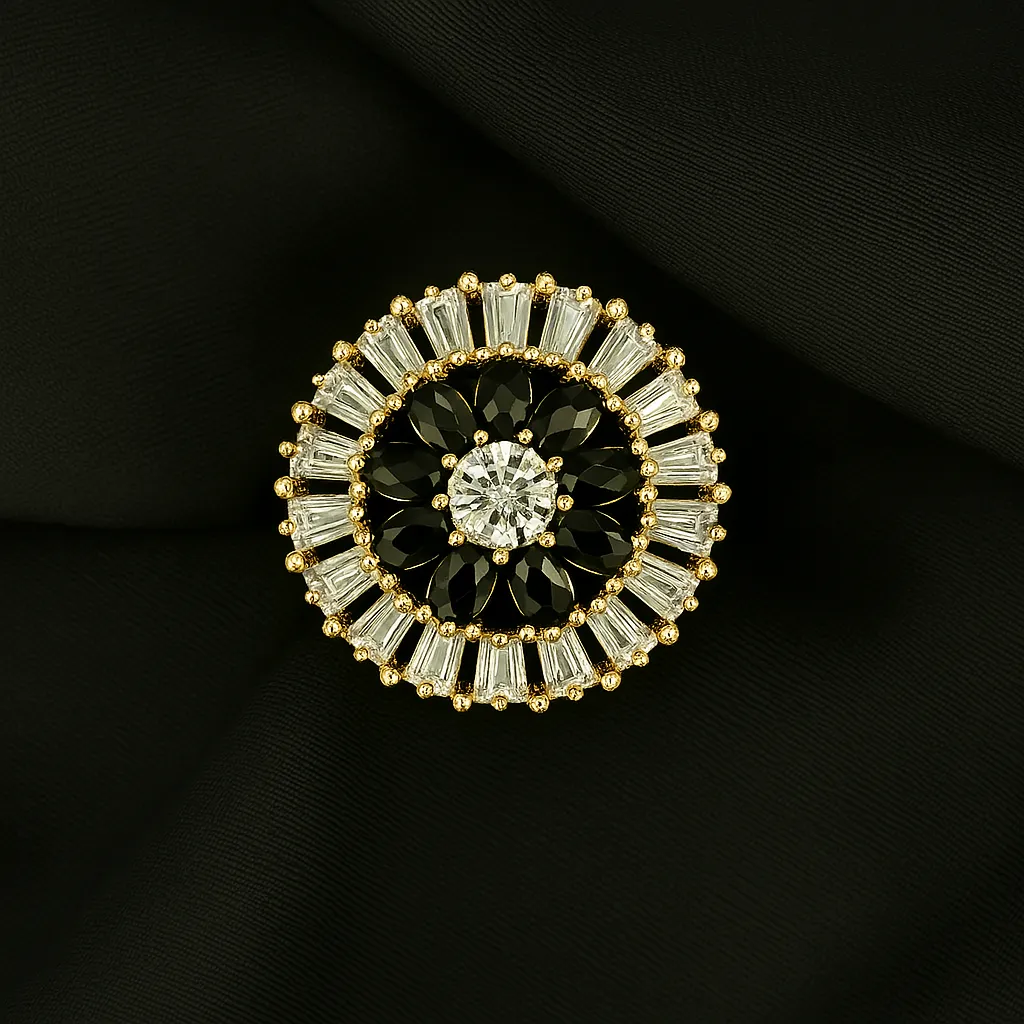 Zarqa Noir Bloom Ring - Black Cocktail Elegance