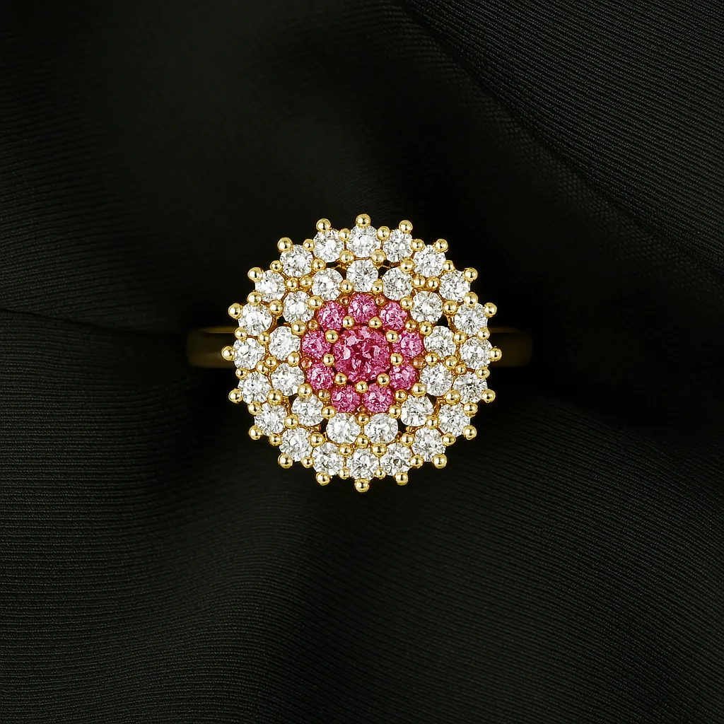 Meherbano Rosette Bloom Ring - Pink & White Luxury - Image 2