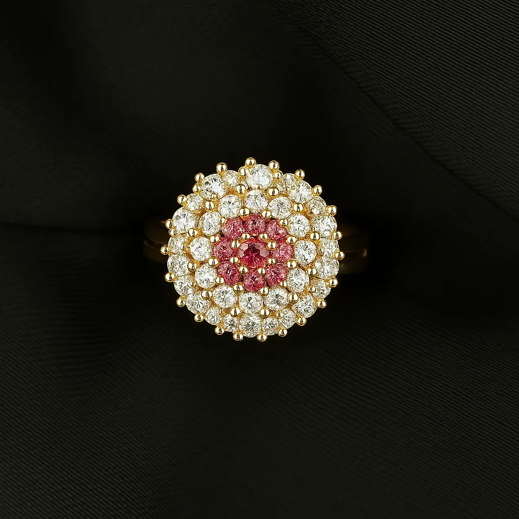 Meherbano Rosette Bloom Ring - Pink & White Luxury