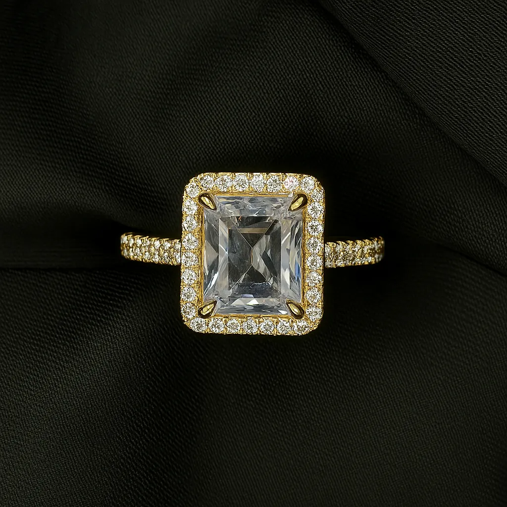 Meherbano Noor Ring - Gold & White Square Solitaire - Image 2