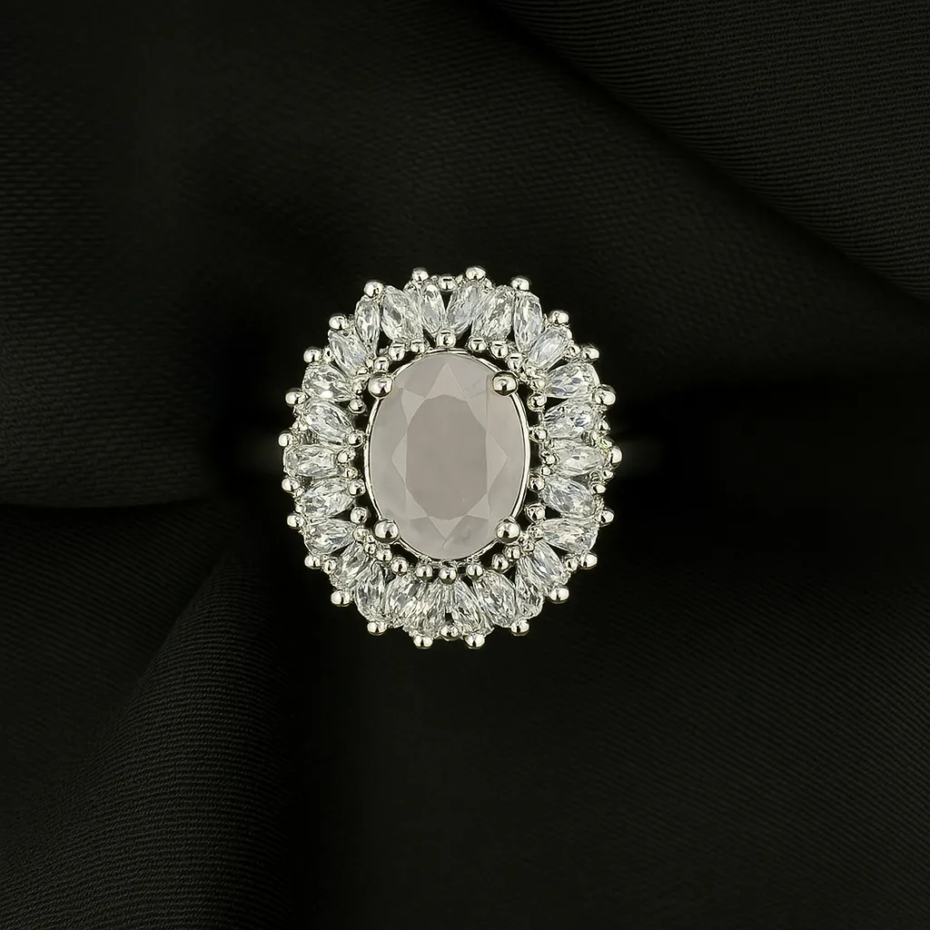 Meherbano Frost Bloom Ring - Silver Halo Elegance - Image 2