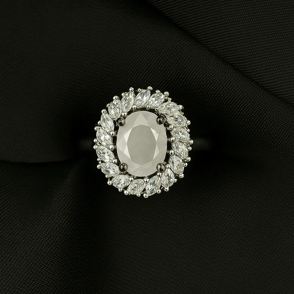 Meherbano Frost Bloom Ring - Silver Halo Elegance