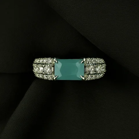 Meherbano Ice Enchant Band - Silver Aqua Charm Ring