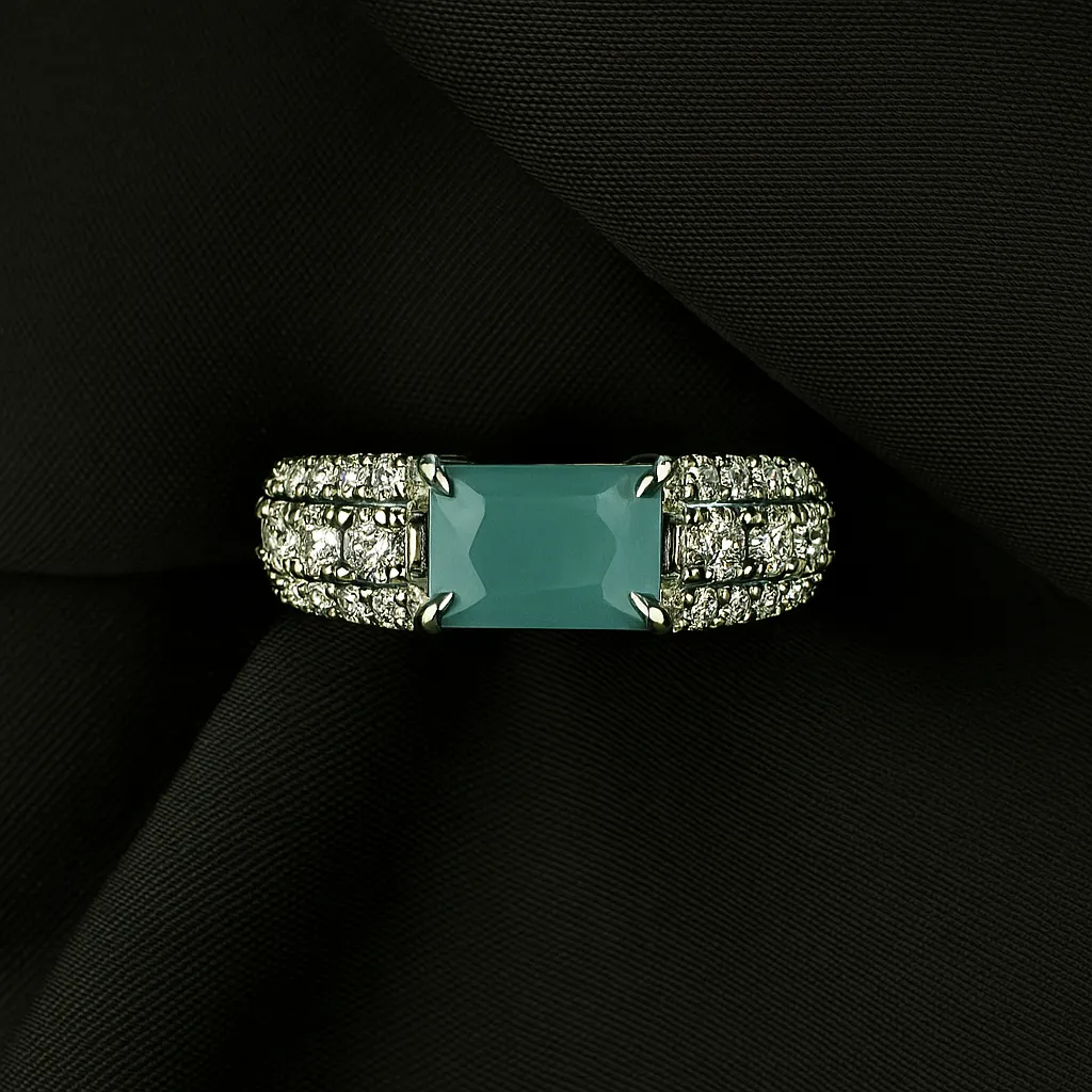 Meherbano Ice Enchant Band - Silver Aqua Charm Ring