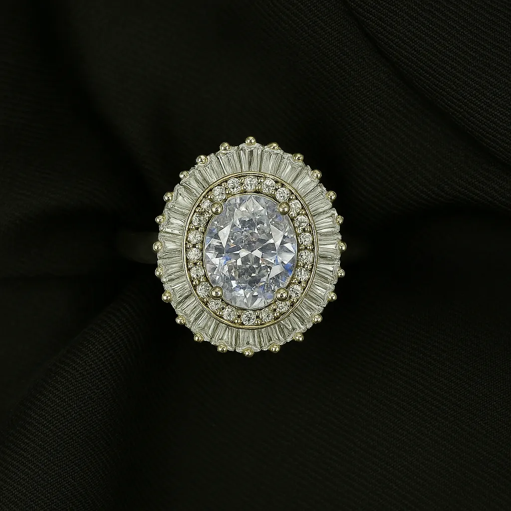 Noor-e-Ice Halo Ring - White Stone in Silver Crown - Image 2