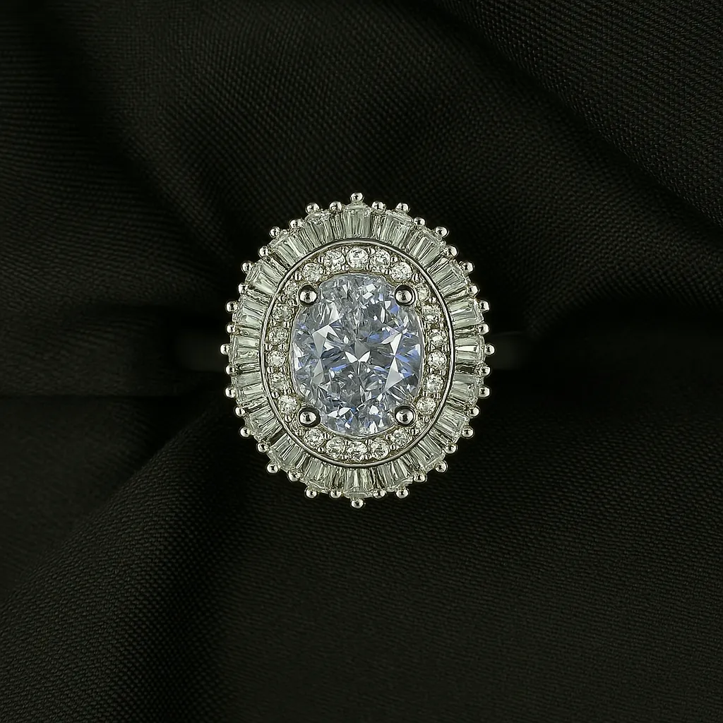 Noor-e-Ice Halo Ring - White Stone in Silver Crown
