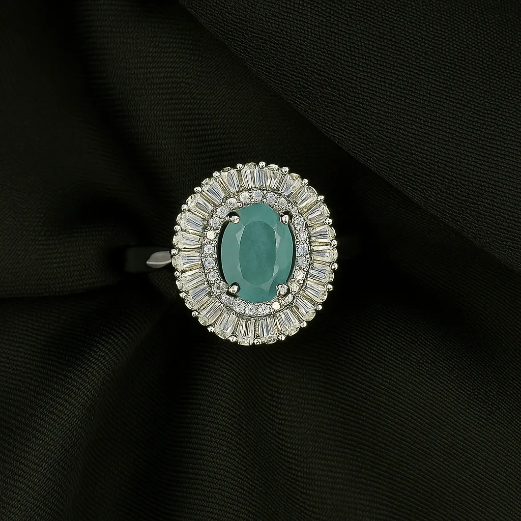 Meeray Aqua Bloom Ring - Teal Stone in Silver Petals - Image 2