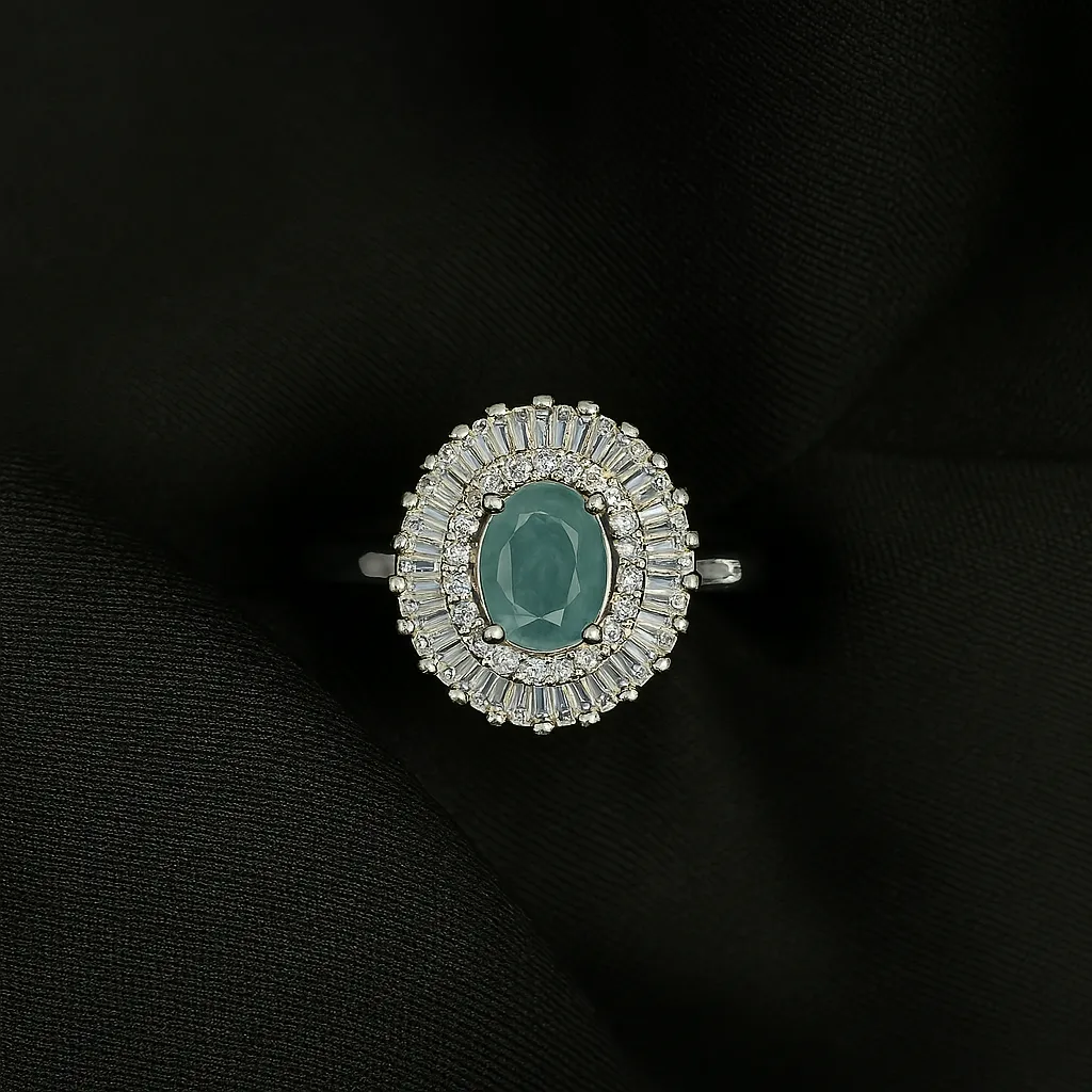 Meeray Aqua Bloom Ring - Teal Stone in Silver Petals