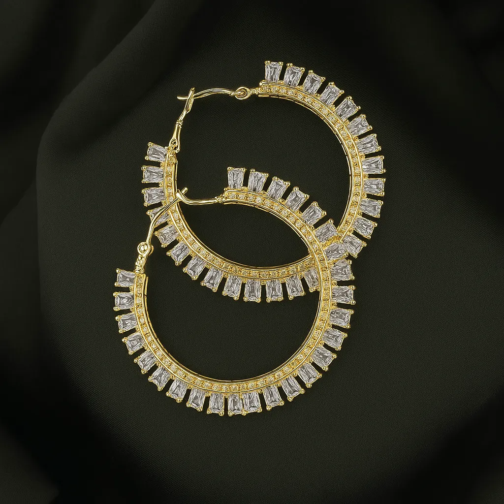Zarqash Sparkle Jhumkay - Gold Crystal Hoop - Image 2