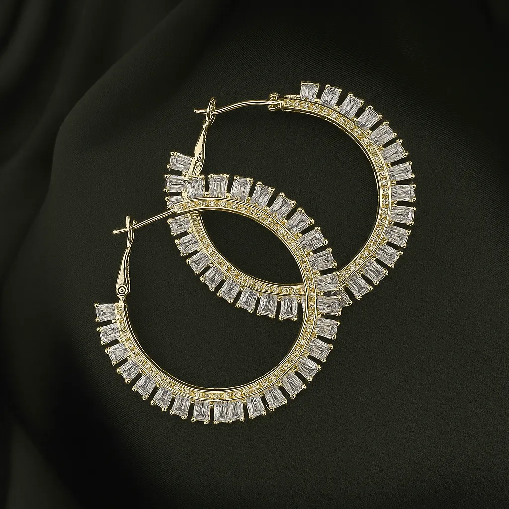 Zarqash Sparkle Jhumkay - Gold Crystal Hoop