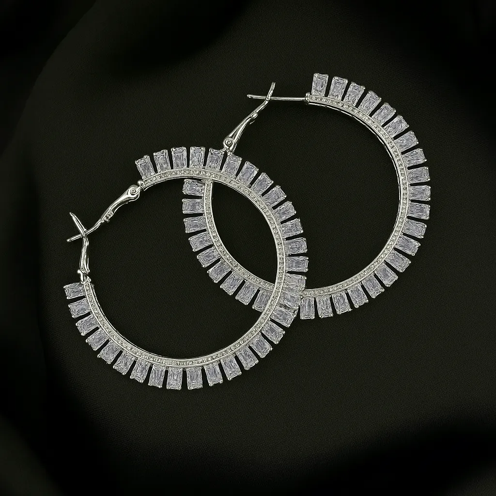 Noor-e-Hala Jhumkay - Silver Crystal Hoop - Image 2