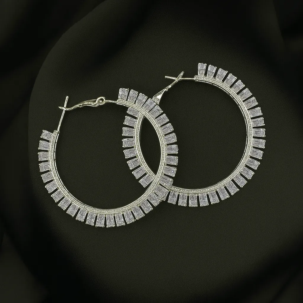 Noor-e-Hala Jhumkay - Silver Crystal Hoop