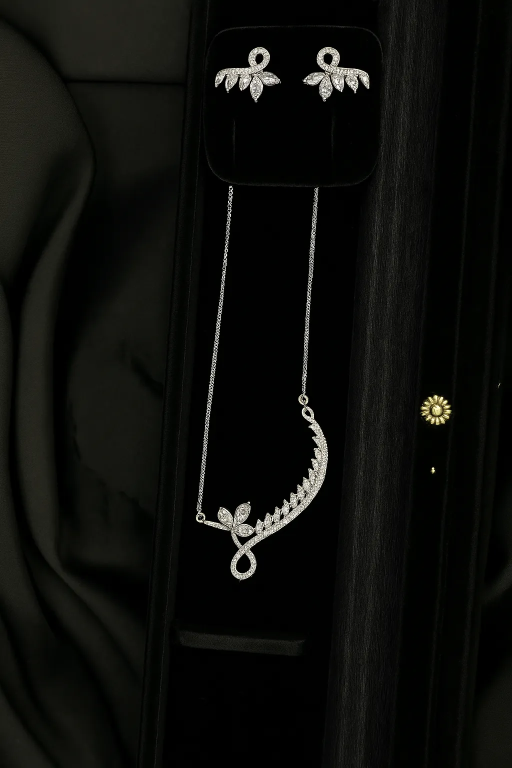 Chandni Phool Set - Crescent Silver Floral Pendant - Image 2